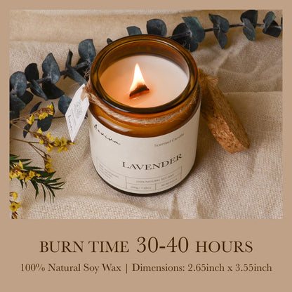 Aeviva Lavender Scented Candle – 7.05 oz Natural Soy Wax, Double Wood Wick, Amber Jar Gift