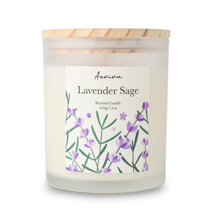Aeviva Lavender Sage Scented Candle – 11oz Soy Wax, 60 Hour Burn