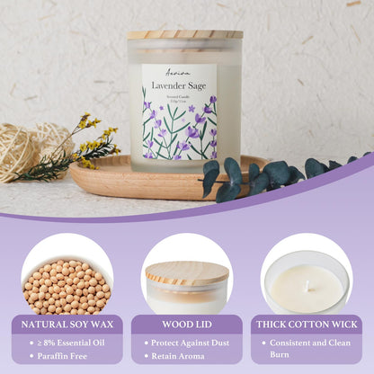 Aeviva Lavender Sage Scented Candle – 11oz Soy Wax, 60 Hour Burn