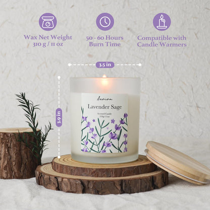 Aeviva Lavender Sage Scented Candle – 11oz Soy Wax, 60 Hour Burn