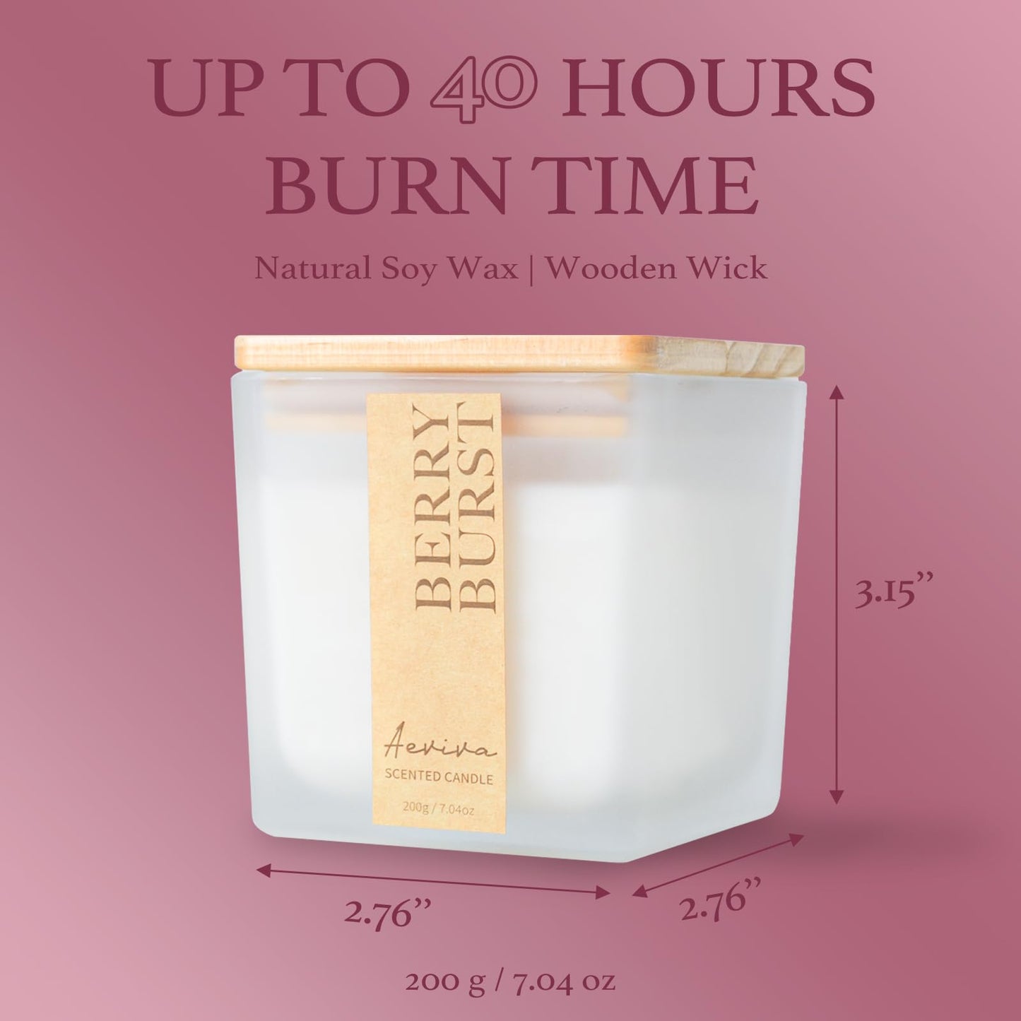 Aeviva Berry Burst Aromatherapy Candle – 7.04 oz Natural Soy Wax, Wooden Wick, 45 Hours Burn Time