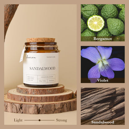 Aeviva Scented Candle – Sandalwood, 7.05 oz, Natural Soy Wax, Wooden Wick, Amber Jar Gift