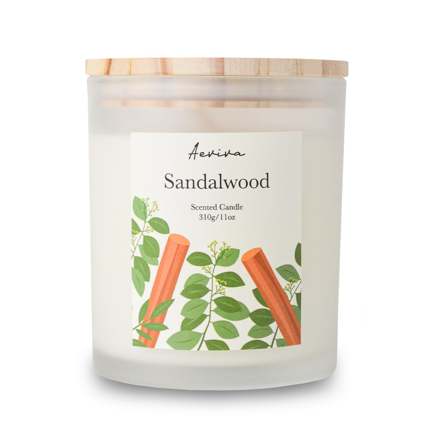 Aeviva Sandalwood Scented Candle - 11oz, 50-60h Burn, Natural Soy Wax