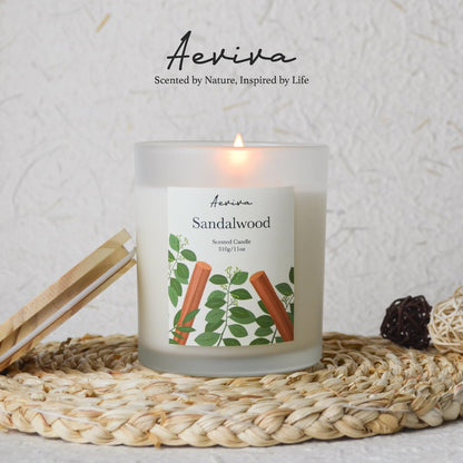 Aeviva Sandalwood Scented Candle - 11oz, 50-60h Burn, Natural Soy Wax