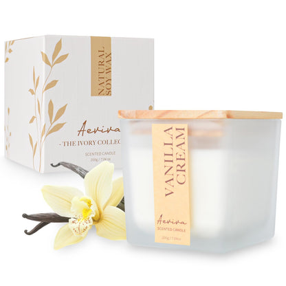 Aeviva Scented Candle - Vanilla Cream, 7.04 oz | Soy Wax, Wood Wick