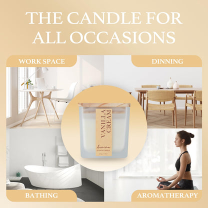 Aeviva Scented Candle - Vanilla Cream, 7.04 oz | Soy Wax, Wood Wick