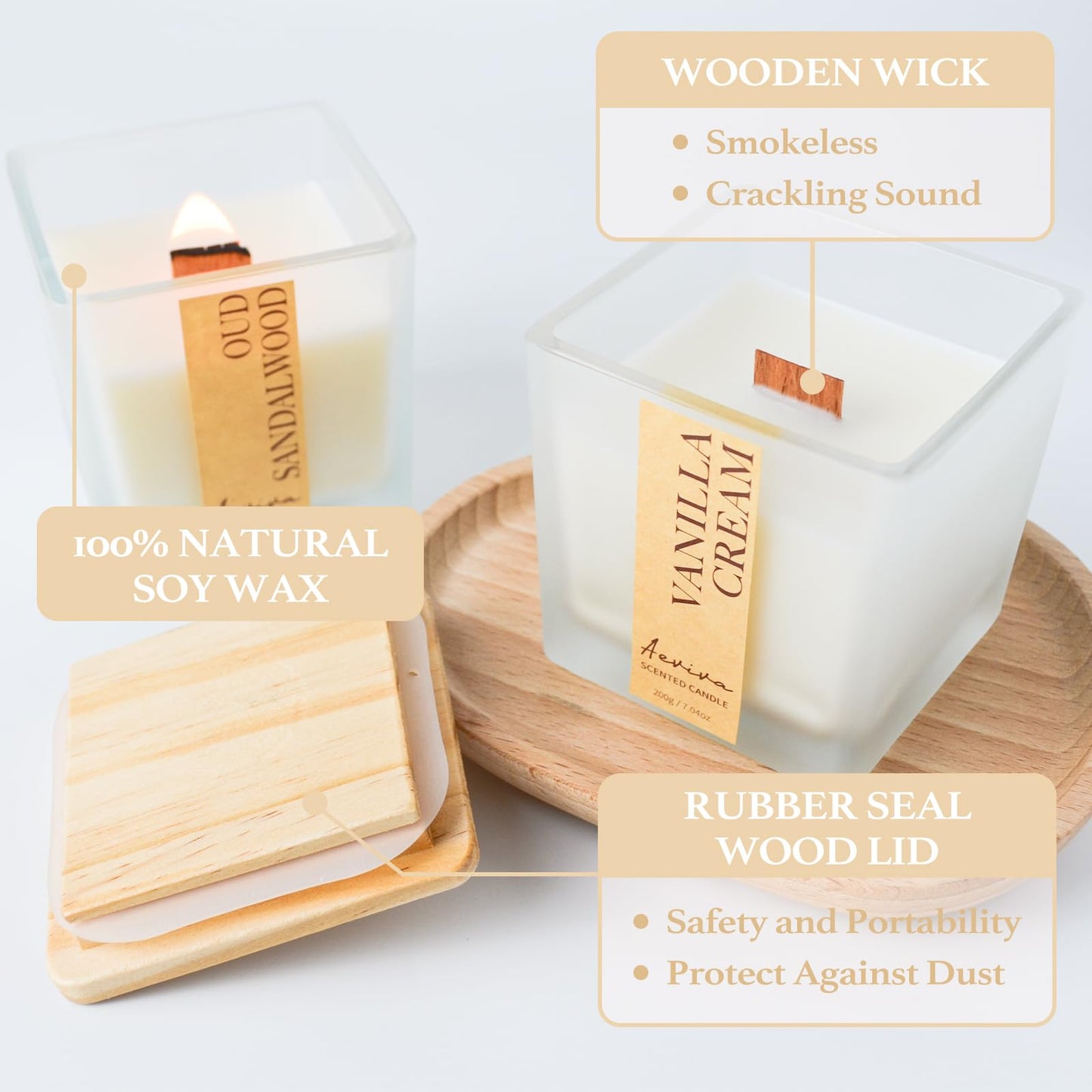 Aeviva Scented Candle - Vanilla Cream, 7.04 oz | Soy Wax, Wood Wick