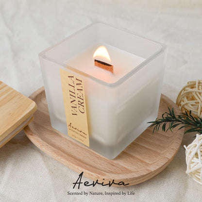 Aeviva Scented Candle - Vanilla Cream, 7.04 oz | Soy Wax, Wood Wick