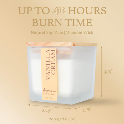 Aeviva Scented Candle - Vanilla Cream, 7.04 oz | Soy Wax, Wood Wick