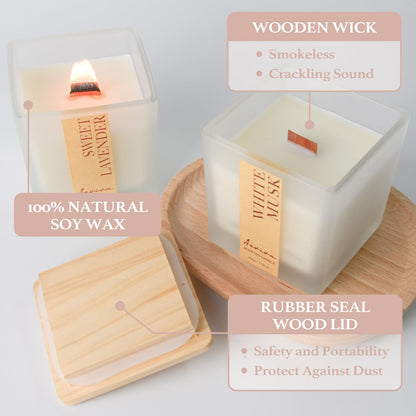 Aeviva White Musk Scented Candle – 7.04 oz Soy Wax, Wooden Wick