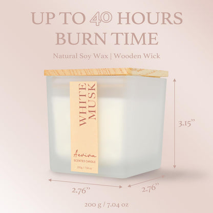 Aeviva White Musk Scented Candle – 7.04 oz Soy Wax, Wooden Wick