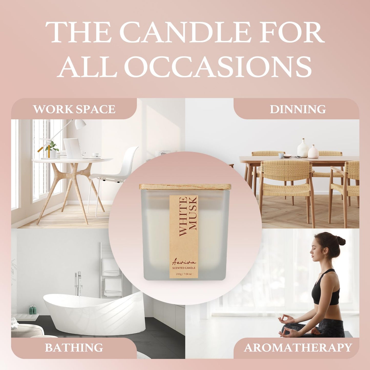 Aeviva White Musk Scented Candle – 7.04 oz Soy Wax, Wooden Wick