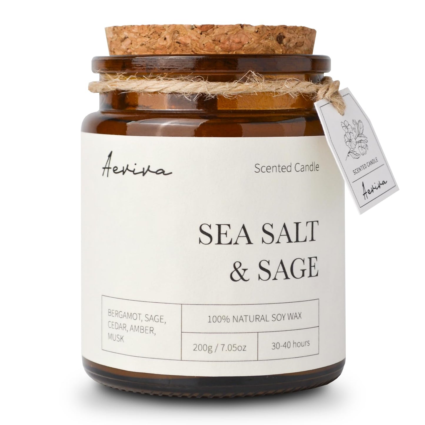 Aeviva Sea Salt & Sage Scented Candle – 7.05 oz, Natural Soy Wax, Wood Wick