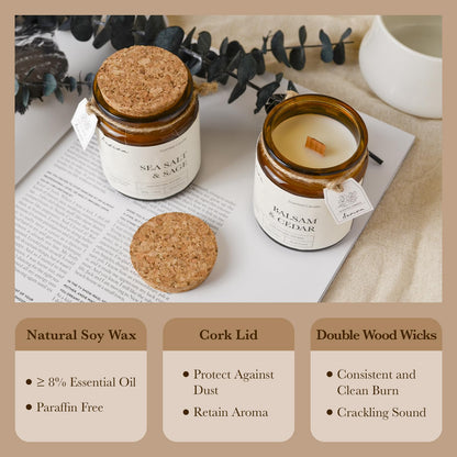 Aeviva Sea Salt & Sage Scented Candle – 7.05 oz, Natural Soy Wax, Wood Wick