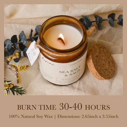 Aeviva Sea Salt & Sage Scented Candle – 7.05 oz, Natural Soy Wax, Wood Wick