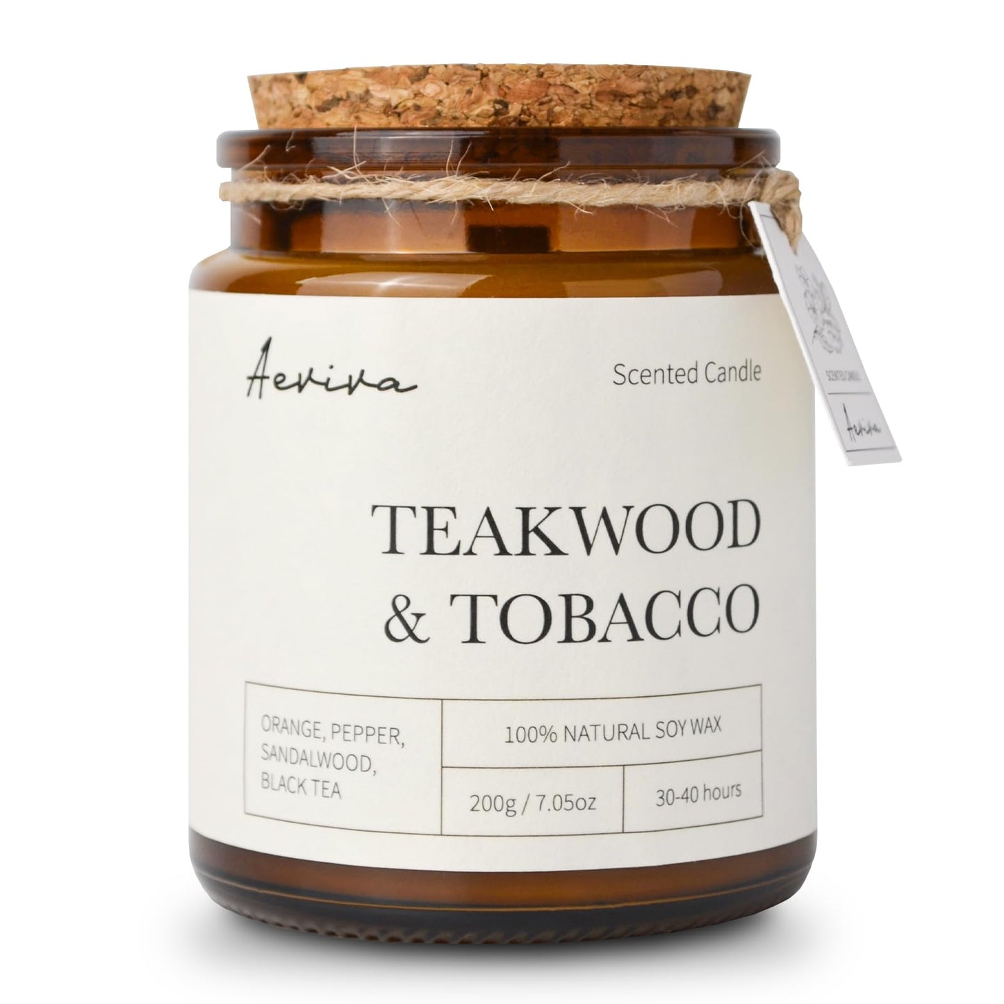 Aeviva Teakwood Tobacco Aromatherapy Candle – 7.05 oz Soy Wax, Wooden Wick