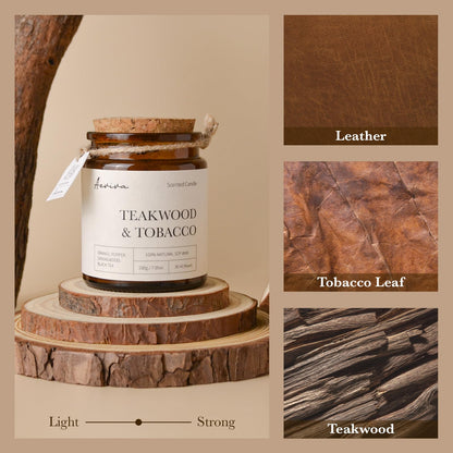 Aeviva Teakwood Tobacco Aromatherapy Candle – 7.05 oz Soy Wax, Wooden Wick