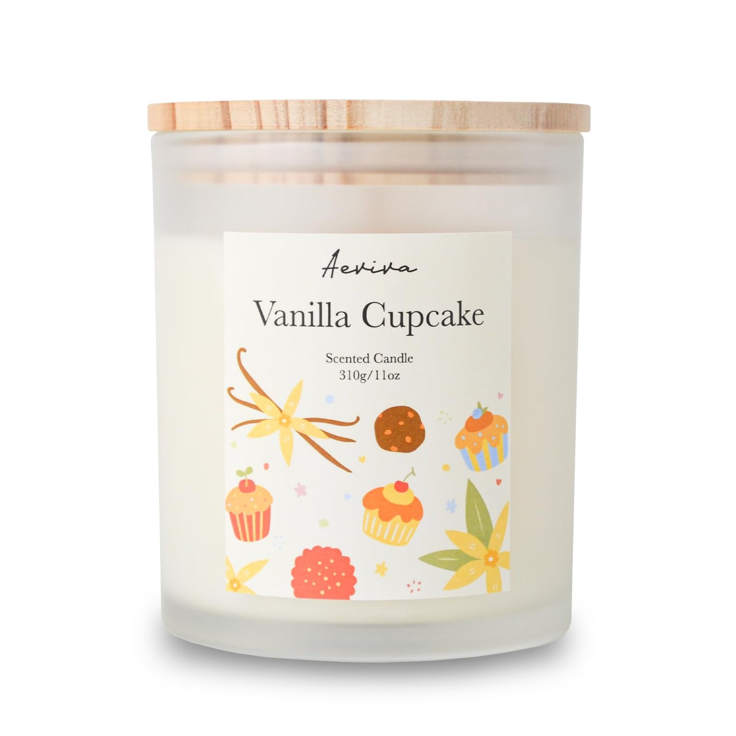 Aeviva Vanilla Cupcake Scented Candle - 11oz, 60 Hour Burn, Natural Soy Wax | Aromatherapy Gift