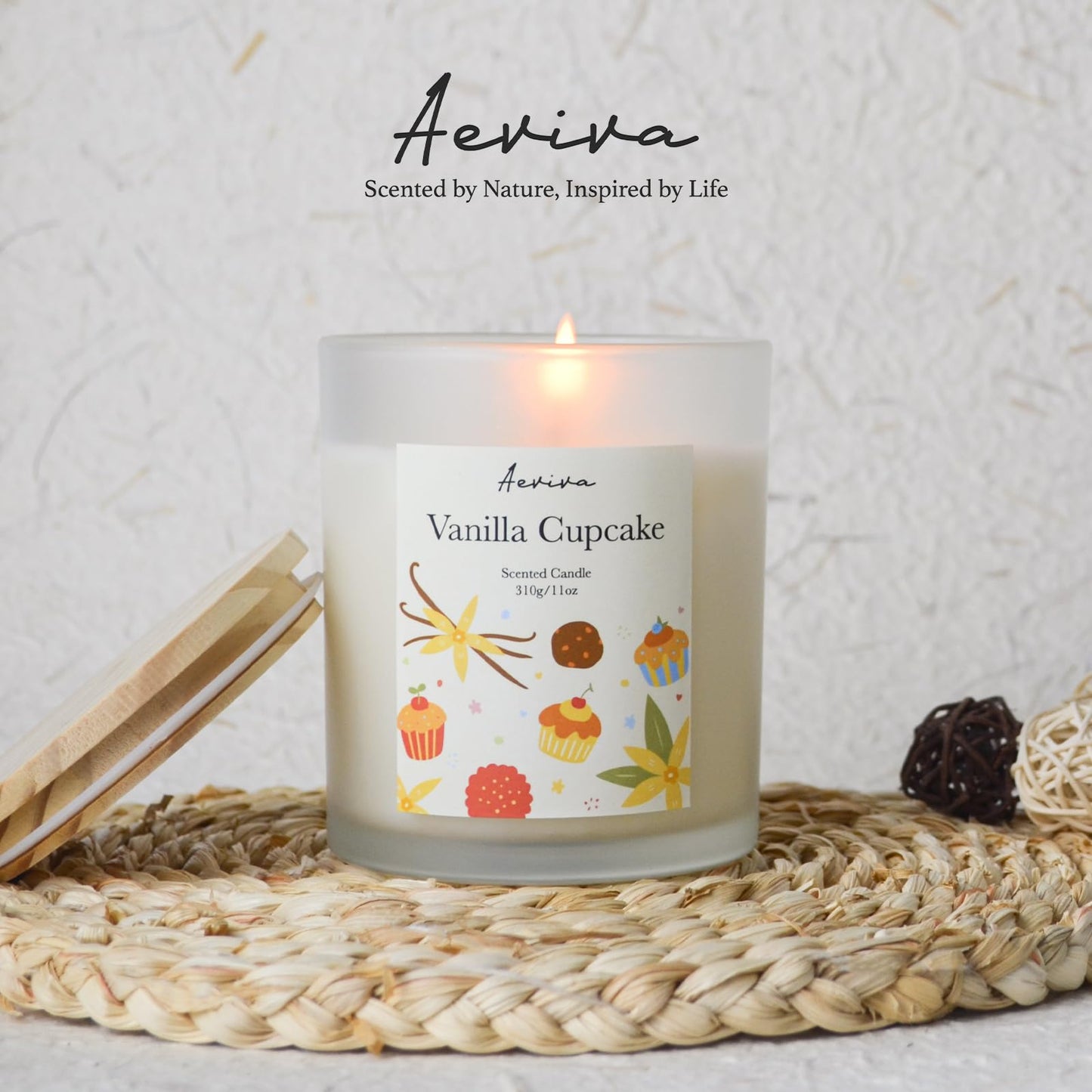 Aeviva Vanilla Cupcake Scented Candle - 11oz, 60 Hour Burn, Natural Soy Wax | Aromatherapy Gift