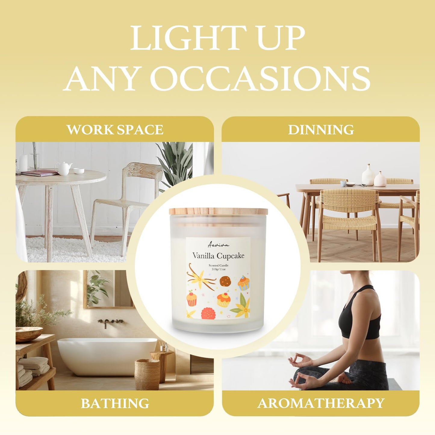Aeviva Vanilla Cupcake Scented Candle - 11oz, 60 Hour Burn, Natural Soy Wax | Aromatherapy Gift