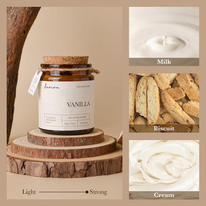 Aeviva Vanilla Scented Candle – Soy Wax, Double Wood Wick, Amber Jar