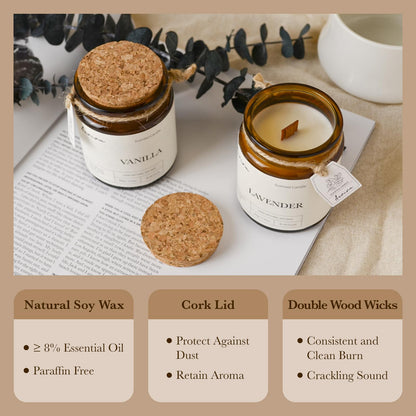 Aeviva Vanilla Scented Candle – Soy Wax, Double Wood Wick, Amber Jar