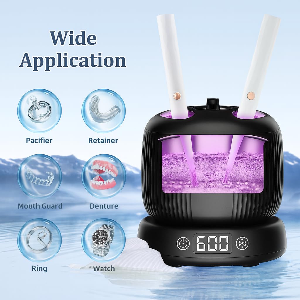 50kHz Ultrasonic Retainer Cleaner – Travel & Home, Portable Denture Cleaner