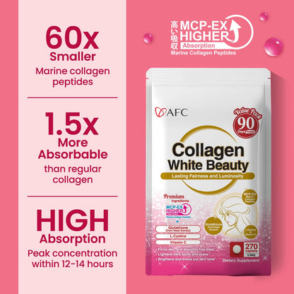 AFC Japan Collagen White Beauty – Marine Collagen, Glutathione & L-Cystine (90 Days Supply)