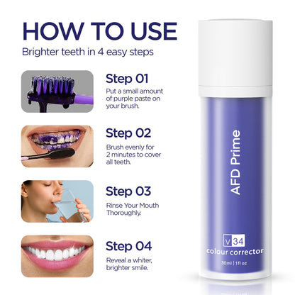 AFD Prime Purple Toothpaste – Color-Correcting, Peroxide-Free Teeth Whitening (130g)