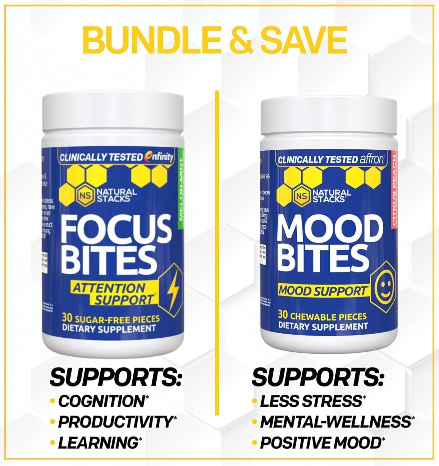 Mood Bites – Saffron + Vitamin B3 Mood Support (Affron) – 30 Citrus Peach Chewables
