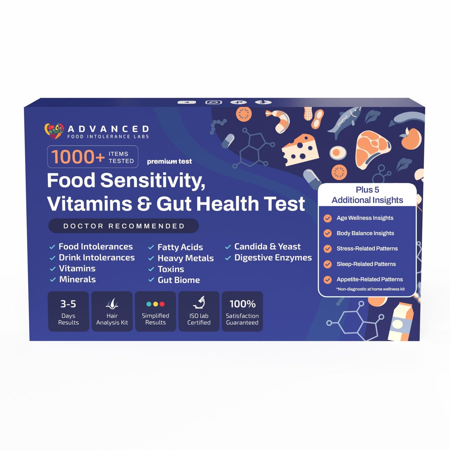 AFIL Premium 1000+ Food Sensitivity Test Kit | At-Home Hair Sample for Adults & Kids | Gluten Intolerance