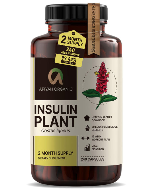 Afiyah Organic Costus Igneus Capsules – Premium Insulin Plant (240 Veggie Capsules) BritishVita | Premium UK Vitamins & Wellness Supplements