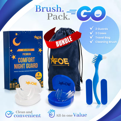 2-Pack Dual-Mold Bruxism Night Guards – Clear & Blue, TMJ Relief | BPA & Latex-Free | AFOE