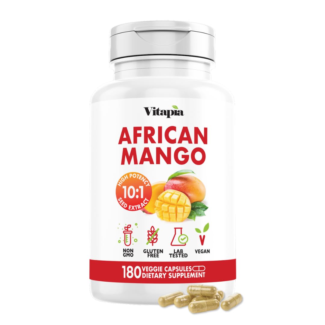 African Mango Capsules for Immune Support, Metabolism & Wellness - Pure 10:1 Irvingia Gabonensis Extract, 180 Veggie Capsules (Non-GMO, Gluten-Free, Vegan)