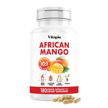 African Mango Capsules for Immune Support, Metabolism & Wellness - Pure 10:1 Irvingia Gabonensis Extract, 180 Veggie Capsules (Non-GMO, Gluten-Free, Vegan)