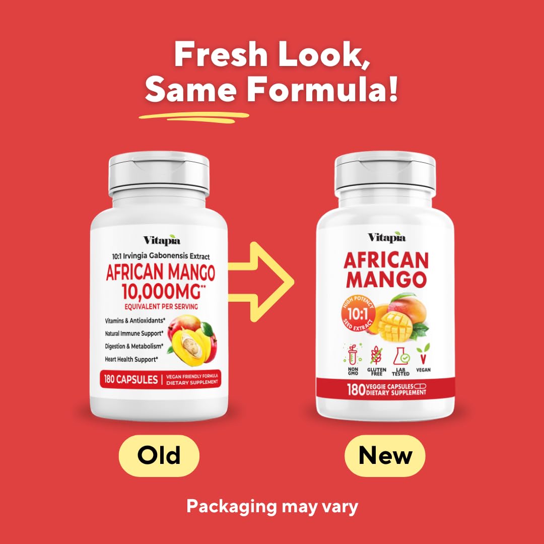 African Mango Capsules for Immune Support, Metabolism & Wellness - Pure 10:1 Irvingia Gabonensis Extract, 180 Veggie Capsules (Non-GMO, Gluten-Free, Vegan)