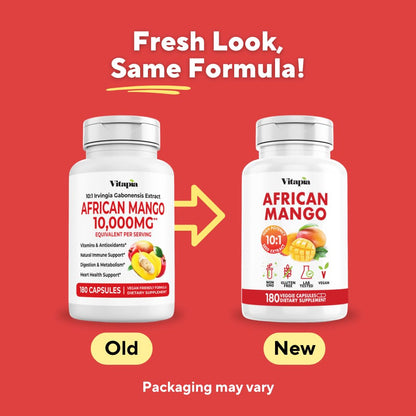 African Mango Capsules for Immune Support, Metabolism & Wellness - Pure 10:1 Irvingia Gabonensis Extract, 180 Veggie Capsules (Non-GMO, Gluten-Free, Vegan)