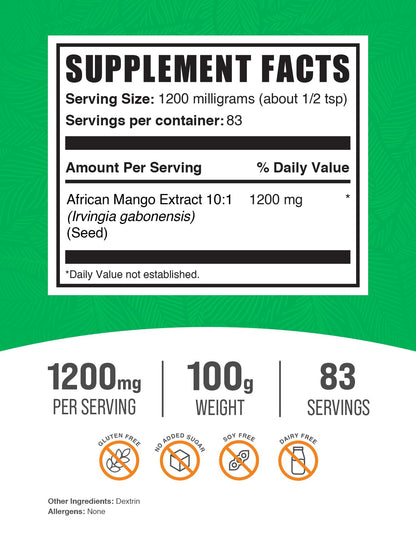 African Mango Extract Powder (Irvingia Gabonensis) – Gluten Free, 100g | BulkSupplements