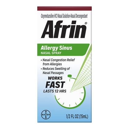 Afrin Allergy Sinus Nasal Spray - Fast 12-Hour Decongestion (Adults & 6+) 0.50 Fl Oz