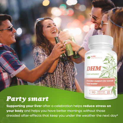 Pure Nootropics Dihydromyricetin (DHM) 300 mg Capsules | Hovenia Dulcis Extract | 90 Veg Cap Value Pack | Liver Health Support | After Alcohol Recovery | Party Smart
