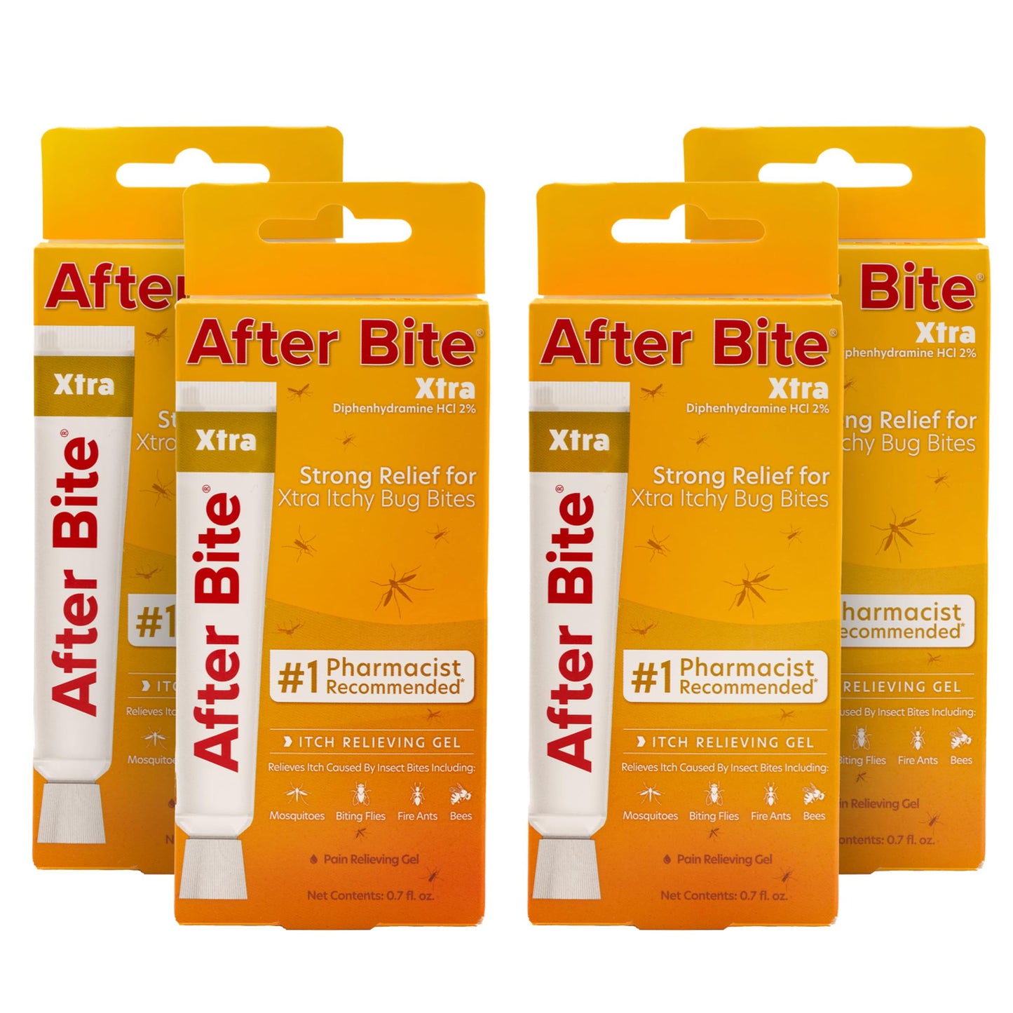 After Bite Xtra Formula Gel - Itch Relief with Diphenhydramine HCl | 0.7 oz Travel Pack (4 Pack) - Mosquito, Bee & Fire Ant Bites