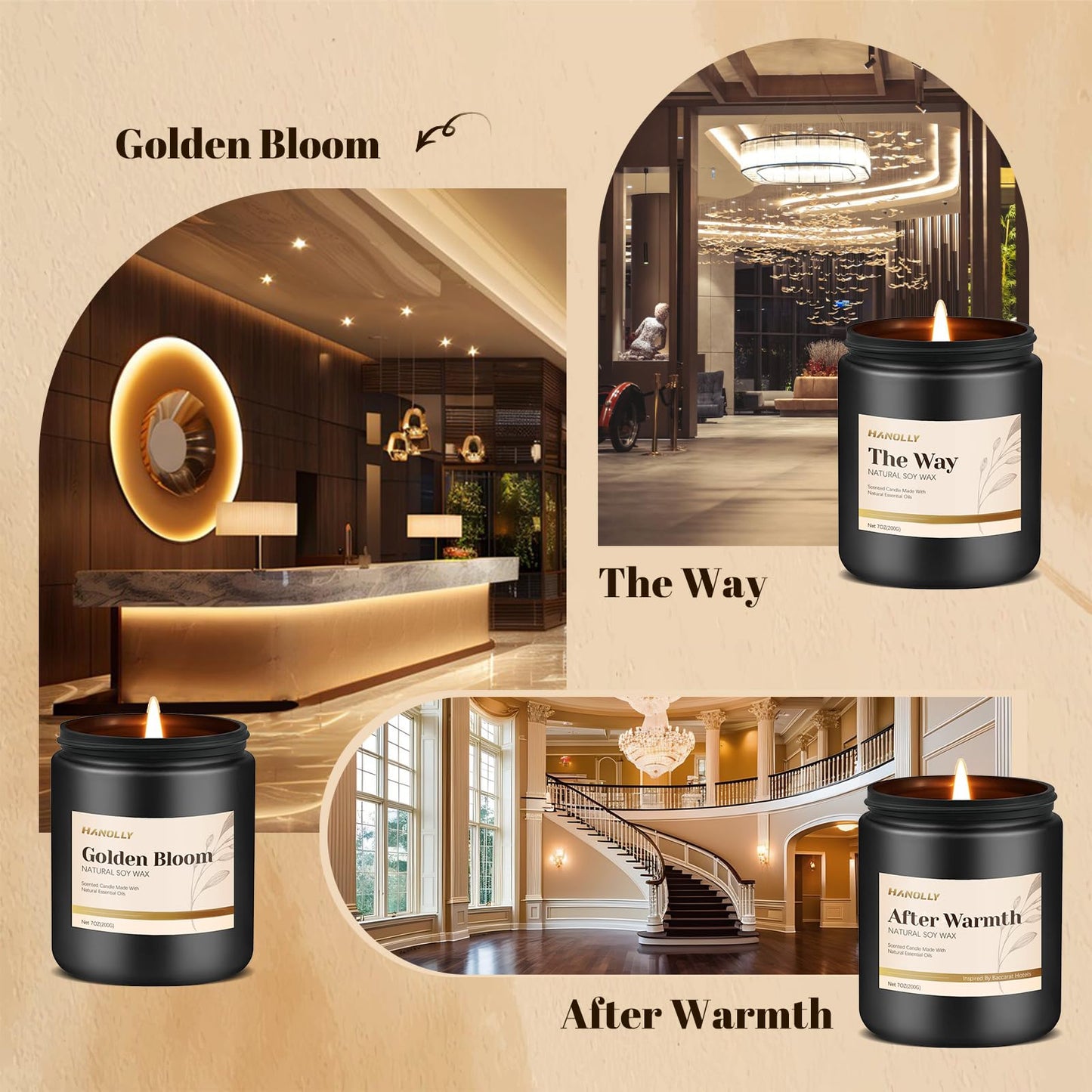 Hotel Scented Candles Set — 6 Pack Luxury Soy Wax Jar Candles for Home & Gifts