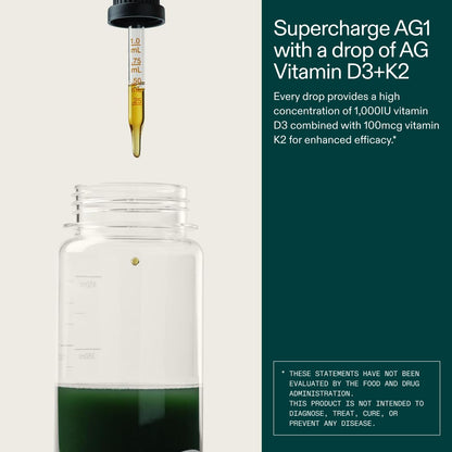 AG1 Vitamin D3 K2 Drops – 1000IU D3, 100mcg K2 per Serving | Supports Bone Density