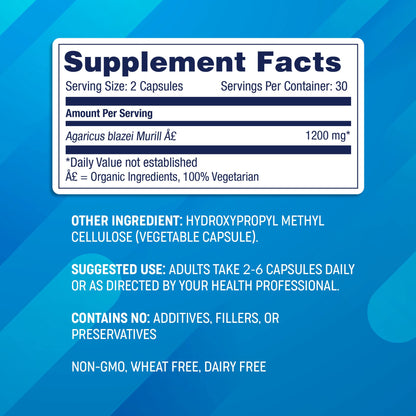 Agaricus Bio 600 mg - USA-Grown Organic ABM Mushroom for Immune Support