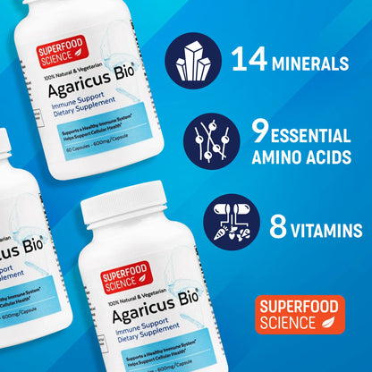 Agaricus Bio 600 mg - USA-Grown Organic ABM Mushroom for Immune Support