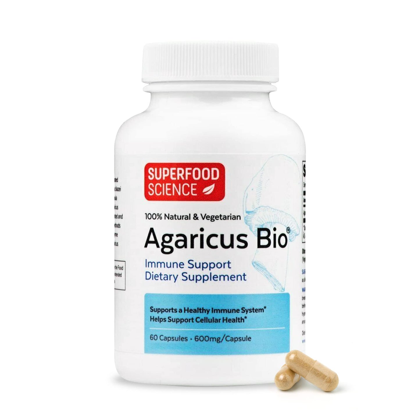 Agaricus Bio 600 mg - USA-Grown Organic ABM Mushroom for Immune Support