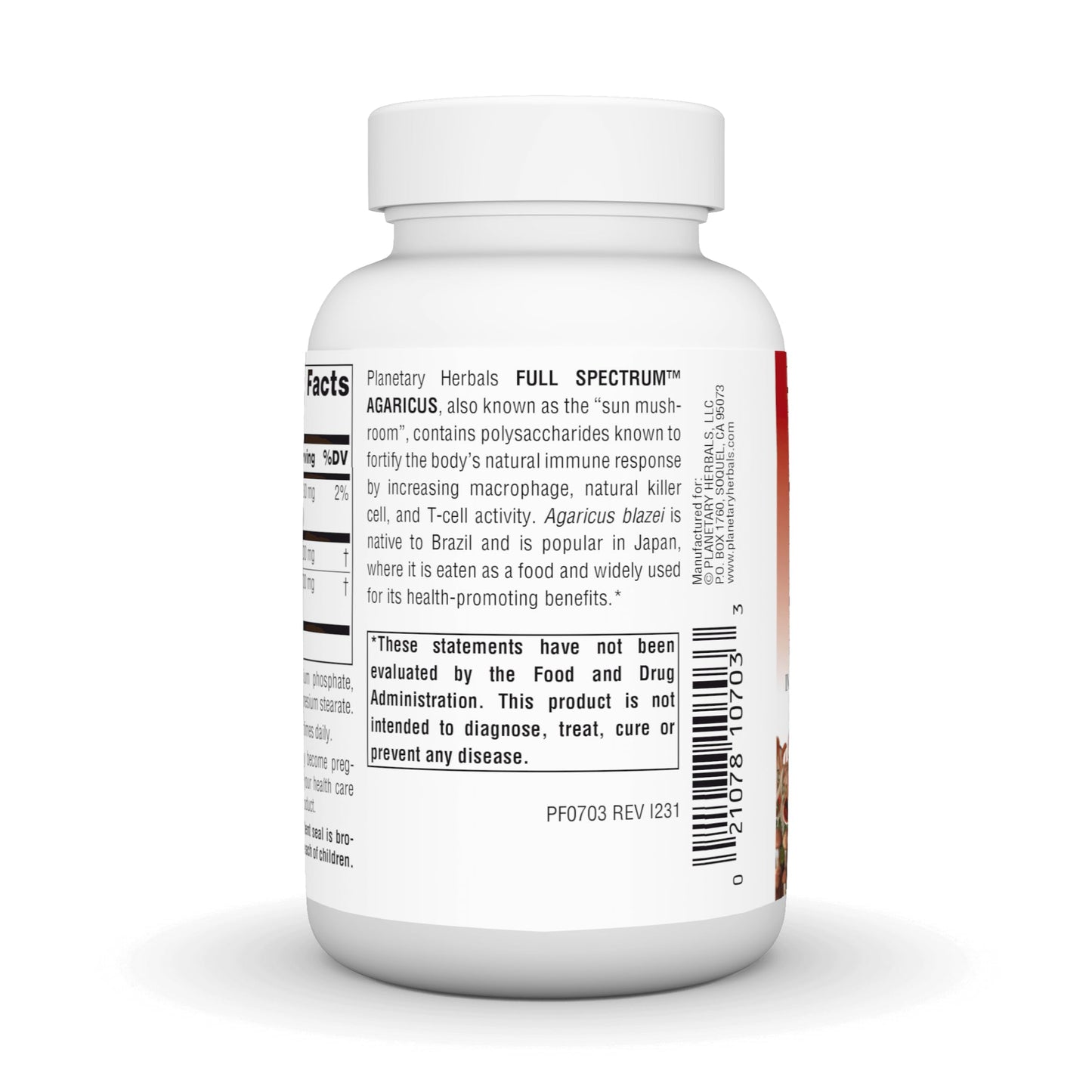 Planetary Herbals Agaricus Full Spectrum 500mg – Immune Support, NK Activation, 90 Caps