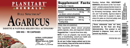 Planetary Herbals Agaricus Full Spectrum 500mg – Immune Support, NK Activation, 90 Caps