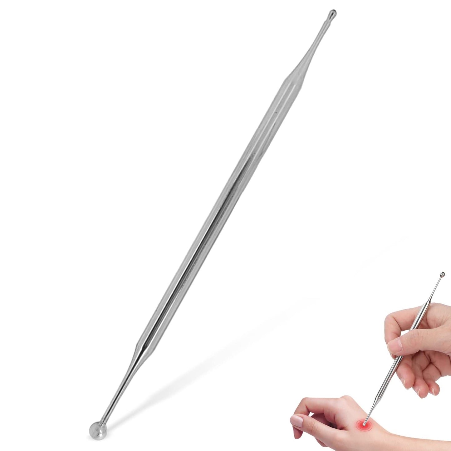 Agatige Dual Head Facial Reflexology Tool - Stainless Steel Acupressure Pen 15cm
