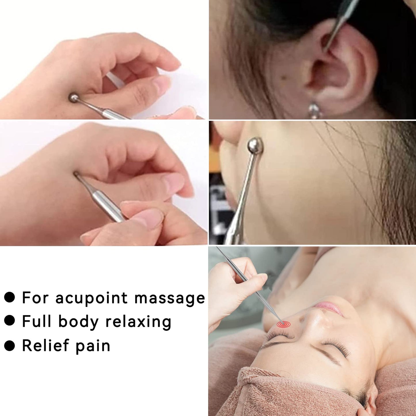 Agatige Dual Head Facial Reflexology Tool - Stainless Steel Acupressure Pen 15cm